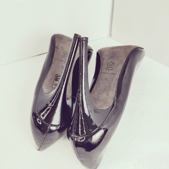 Kurt Geiger Black Patent Leather Stiletto Pumps 4" Heels Round Toe Sz 38 - Picture 12 of 15